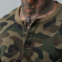 Camiseta Henley de Manga Larga para Hombre, Estilo Waffle, Personalizada, Camuflaje, Tejido Térmico, Estilo Vintage, para Marcas