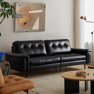 ज़ायशाइन न्यूनतम लक्जरी लक्जरी काले असली चमड़े के रहने वाले कमरे सोफे सेट 3-सीटर मॉड्यूलर विला अपार्टमेंट उच्च पैर वाले सोफे - Product Image 2