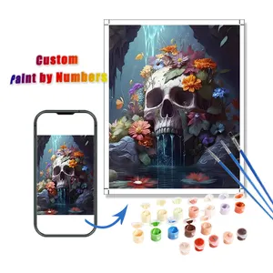 Custom Paint by Numbers Painting DIY Kits Creative Skeleton Flowers Painting by Numbers Gifts