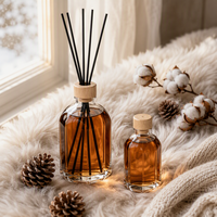 Bouteille en verre vide transparente ronde pour diffuseur de parfum 50ml 250ml 500ml 1000ml avec bâtonnets en rotin, logo personnalisé, vente en gros