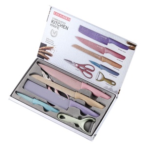 سكاكين ملونة من الفولاذ المقاوم للصدأ للطهاة من 6 قطع سكاكين من 6 قطع مع مقبض طلاء غير لاصق ملون - Product Image 1