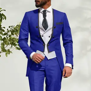 Terno de casamento slim fit para homens, casaco de 3 peças, smoking de noivo azul royal, feito sob medida, jantar de festa, HD173, 2022