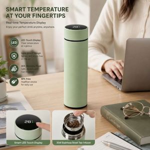 Custom 17oz 500ml <b>Rubber</b> Paint <b>Matte</b> Travel Stainless Steel Thermal Smart Insulated Infuser Temperature Display Water Bottle - Product Image 3