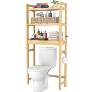 Estante de almacenamiento para baño Yuka de 3 niveles, de bambú, independiente, para inodoro y lavandería. - Product Image 3