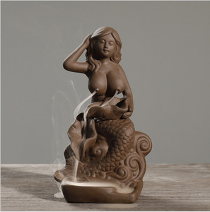 Regali di vendita calda bruciatore di incenso a riflusso a cascata in ceramica a forma di sirenetta - Product Image 1