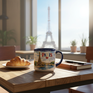 Mug à lait en céramique de Fujian de style américain, imprimé Tour Eiffel bleue, 200 ml, avec poignée, compatible lave-vaisselle et micro-ondes, de la marque Extraworld - Product Image 3