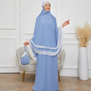 Lace Contrast Color Two-Piece Arab Ladies Conservative Abaya Women's Long Dress Muslim Ethnic Clothing Siti Khadijah Malaysia
