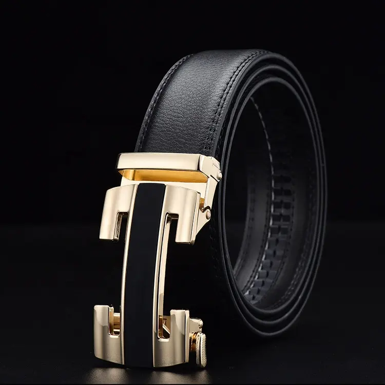 Mens Dress Leather Belt H Style with Plaque Buckle 38mm Width For Christmas Day
