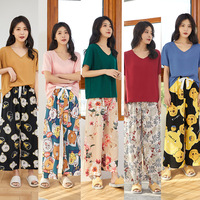 Pantalon ample respirant pour femme, taille élastique avec nœud, jambe large, décontracté, pour la maison, pyjama imprimé floral