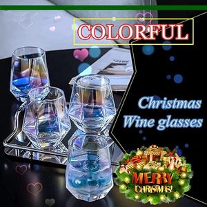 Copa de Vino sin Tallo con Diseño de Diamante Arcoíris, Taza de Cerveza de Vidrio Iridiscente para Vino Tinto, Licores, Cócteles, Bourbon, Tazas y Platillos para Beber Té - Product Image 2