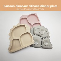 Assiette pour enfants en silicone épaissi, design simple et créatif, dinosaure de dessin animé, fabrication OEM ODM sur mesure