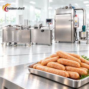 Goldenshell CE-Zertifizierte Räucher- und Wurstproduktionslinie für Speck, Chorizo, Kielbasa, <span class=keywords><strong>Pepperoni</strong></span> mit Vakuumfüller und Räucherofen-Set - Product Image 1