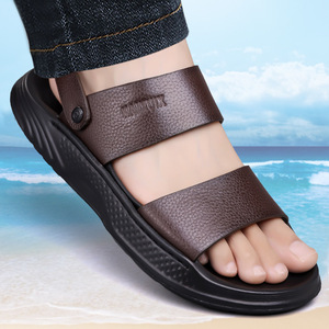 Sandalias Casuales para Hombre, Diseño Sólido, Punta Abierta, Parte Superior de PU, Suela de EVA Antideslizante, para Playa y Verano - Product Image 1