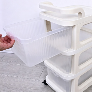 Plastic Three-Tier Rolling Cart Organizer Modern Eco-friendly <strong>Storage</strong> Cart <strong>Draw</strong> Slid Cabinet for Bathroom Kitchen Living Room - Product Image 4