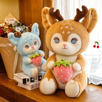 Peluche cerf Sika rose en forme de tour, câlinable, avec fraises, série Fantasy Gothic, jouet super mignon, cadeau d'anniversaire, pour câliner au lit