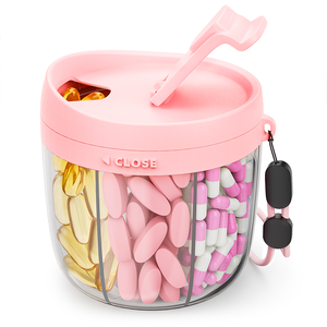 Distributeur de pilules de voyage portable en plastique rouge et rose, anti-mélange, à large ouverture, résistant aux enfants, 7 jours, 7 grands compartiments - Product Image 1