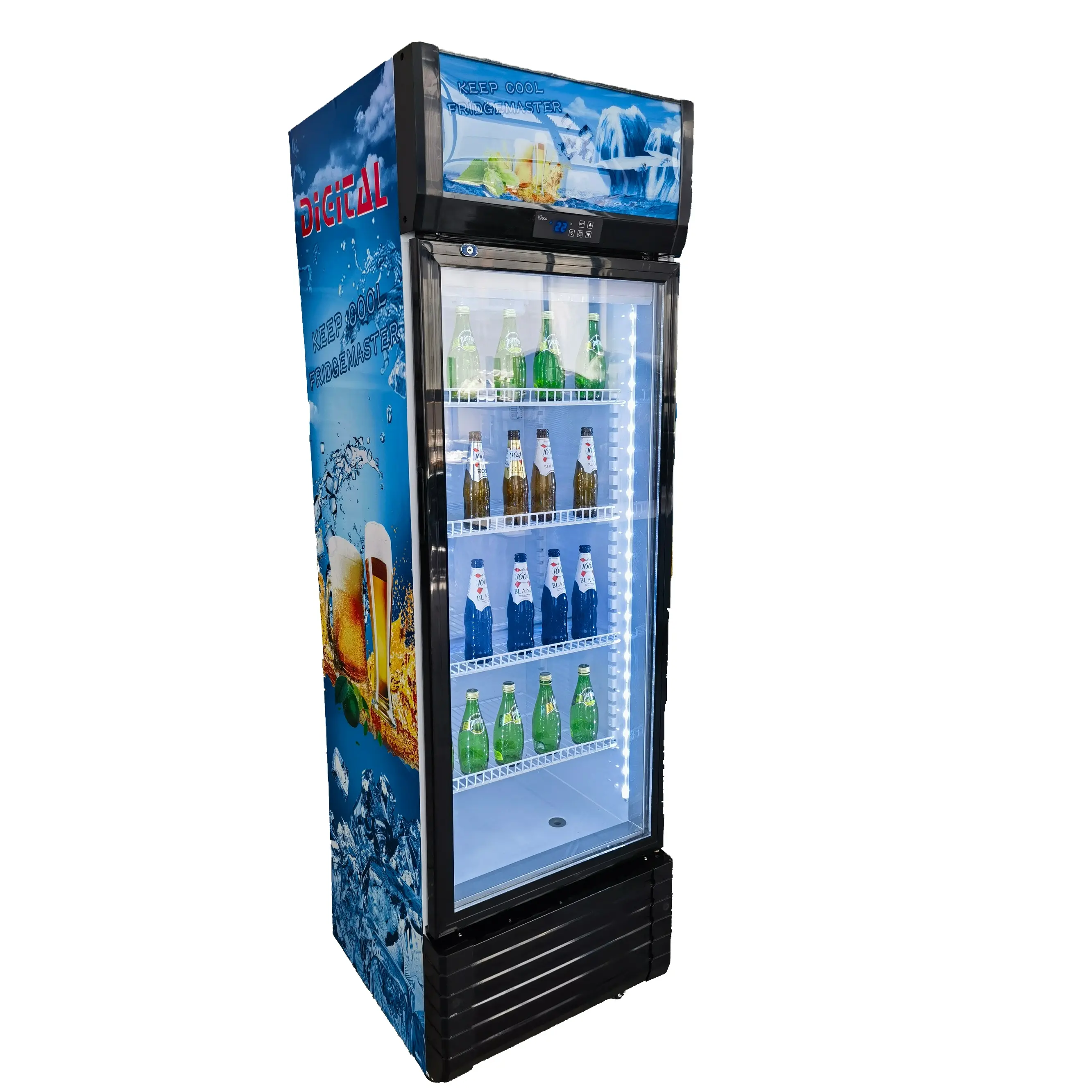 Congélateur d'affichage de porte en verre d'usine refroidisseur de boissons verticales réfrigérateur de boissons gazeuses avec une bonne qualité