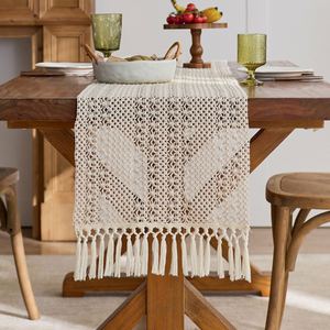 Creamy-colored Cotton Customizable <b>Table</b> Runner Houndstooth Pattern Featuring Tassel Accents Openwork Knitperfect <b>Table</b> - Product Image 3