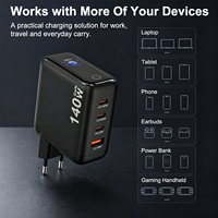 Chargeur mural GaN 140W 3C1A avec écran intelligent TFT 1,3 pouces, charge rapide PD QC2.0 SCP OTP, prise universelle CE FCC ROHS pour ordinateur portable et téléphone