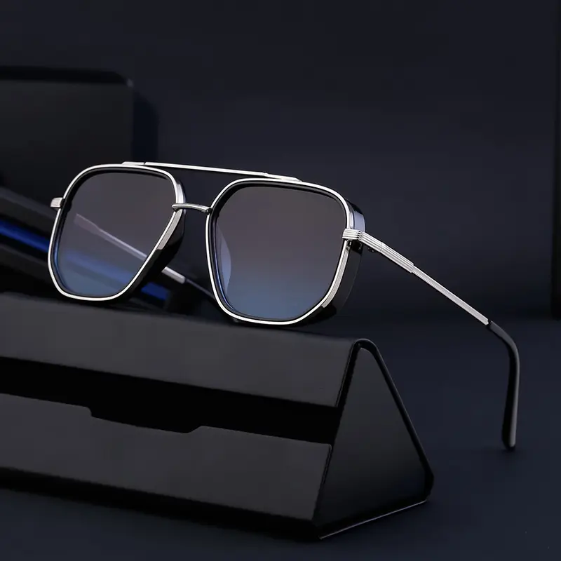 DOISYER kacamata hitam pria, bingkai logam jembatan ganda Steampunk kotak UV400
