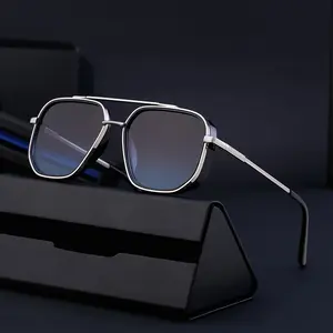 DOISYER Alta Calidad Steampunk Doble Puente Marco de Metal Cuadrado UV400 Gafas de Sol para Hombres