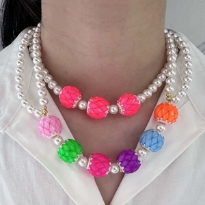 Collana con ciondolo a forma di ortensia colorata con perline e perle, placcata oro 18k, set di gioielli da donna - Product Image 1
