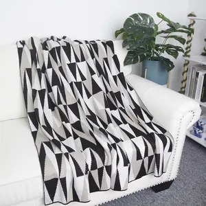 Oeko Tex OEM 50 60 Acrylic Cotton Geometric Plaid Crochet Throw Blanket For Chair Patio Seat