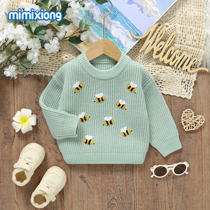 Maglione Pullover Chunky per Neonati Mimixiong, Lavorazione a Maglia con Ricamo di Api, Maniche Lunghe e Collo Tondo - Product Image 4