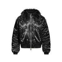 Blouson Bomber en Toile Enduite Rembourré Coton, Col en V, Motif Montagne Sombre, Fermeture Éclair Crochetée, Teint Uni, Style Industriel Lourd