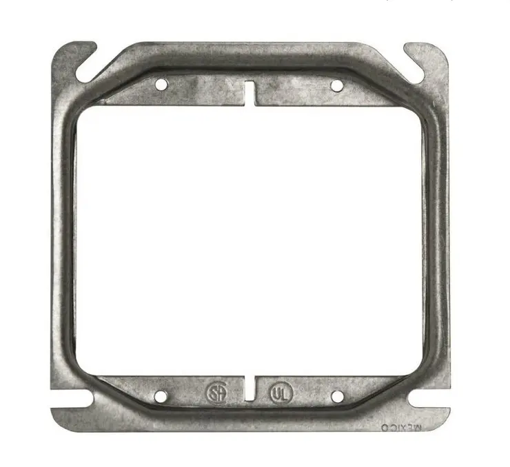 4 inç kare 2-cihaz kapakları 1/2 "Metal kutu kapak alçı yüzük için yükseltilmiş galvanizli çelik çamur yüzük gümüş çizilmiş