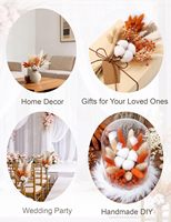 Kit Bunga Alami Awetan DIY - Buket Mini Mawar Bertangkai & Kapas dengan Daun Pakis Kering Musim Gugur (Oranye)