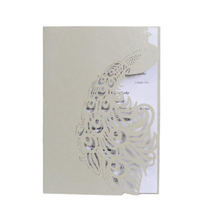 Royal Blue Hollow -Out Peacock <strong>Graduation</strong> <strong>Invitation</strong> Card Laser Cut Bar Mitzvah Debut 18th Birthday <strong>Invitations</strong> - Product Image 3