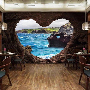 Papel Tapiz Mural 3D Personalizado OEM con Diseño de Corazón y Paisaje Oceánico, Arte Mural de Naturaleza al por Mayor, Material Decorativo para Restaurantes y Hoteles - Product Image 1