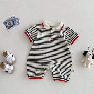 2025 été nouveau-né bébé rayé combinaison décontracté coton Design avec bouton pression fermeture lettre imprimer bébé barboteuses - Product Image 3