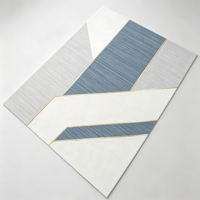 Tapis géométrique rectangulaire en polyester tissé Ikat, à poils ras, moderne, fabriqué à la machine, avec envers enduit de PVC antidérapant et résistant aux taches