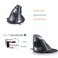 Delux M618BU Ergonomic Office Vertical Mouse 6 Buttons 600/1000/1600 DPI Right Hand Mice with Wrist Mat for PC Laptop Computer