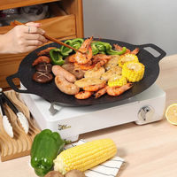 Plaque de cuisson multifonctionnelle pour barbecue extérieur en fonte et acier au carbone, antiadhésive, à double poignée, pour barbecue coréen, plaque de cuisson et rôtissoire