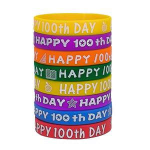 Pulseras de silicona para el 100º día, paquete de 6, decoración para fiestas de regreso a la escuela, joyería impermeable - Product Image 4