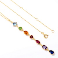 Collier Y-Drop Lariat Vintage en Argent Sterling 925 Plaqué Or 10K avec Zircons Multicoupe Arc-en-ciel et Milgrain – Bijoux Fins pour Femme