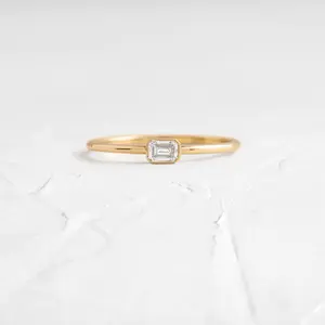 Jewelry Supplier New Design 18K Gold Emerald Square Zircon Silver 925 Bezel Stacking Ring
