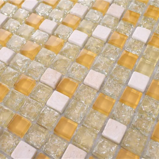 Di Colore Giallo brillante Pietra Mix di Vetro Mosaico di Piastrelle A Parete Disegno Crackle di Vetro Backsplash Cucina Piastrelle di Mosaico di Piastrelle