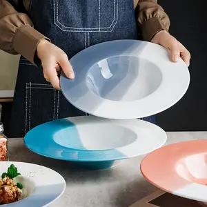 Двухцветная керамическая тарелка с градиентом, уникальный дизайн, керамическая тарелка, посуда для ресторана, Скандинавская посуда