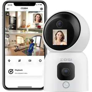 ZOSI 듀얼 렌즈 2K WiFi 보안 카메라 실내 1.44 인치 화면 보기 팬/틸트 스마트 사람 감지 스마트 홈 CCTV 카메라