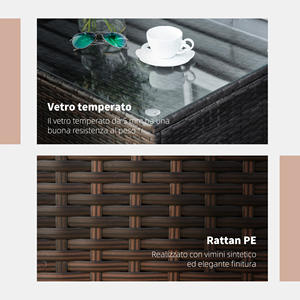 For Outsunny Brown Outdoor <b>Table</b> 85 x 50 x 39 cm Rectangular 5mm Tempered Glass with <b>Rattan</b> <b>Garden</b> Furniture - Product Image 5