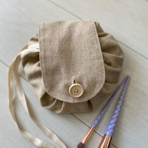 Sac à cordon rond en lin personnalisé organisateur <span class=keywords><strong>de</strong></span> maquillage stockage brosse cosmétique fermeture bouton <span class=keywords><strong>toilette</strong></span> sac cosmétique - Product Image 1