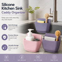 Organisateur d'évier de cuisine en silicone, support pour éponge, support de robinet, égouttoir mural simple pour brosses et éponges