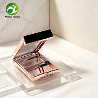 Étui de luxe portable rectangulaire doré électroplaqué pour cosmétiques, vide, à double compartiment, pour fard à joues, poudre, fard à paupières, illuminateur, avec couvercle de séparation