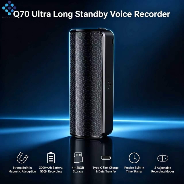 Q70 Magnetic Voice Recorder Long Battery 3000mAh Audio Recorder With Type C USB Auto Split Loop Recording for Conference Office