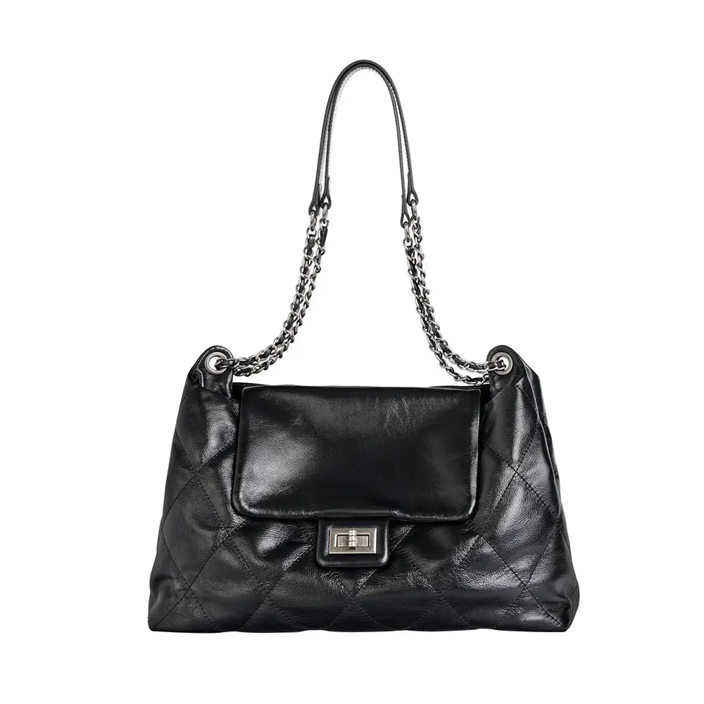 2023 Casual Hobo Black Large Genuine Leather Handbags Women Chain Tote Bags Custom Design Bag
