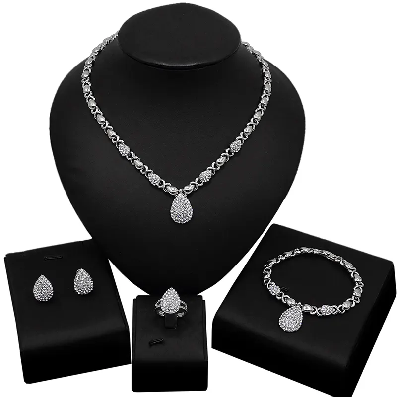 Conjunto de joyería de estilo Pop americano "I Love You", gota de agua, beso y abrazo Xo